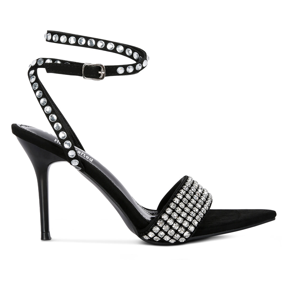 Black High Heeled Diamante Sandals