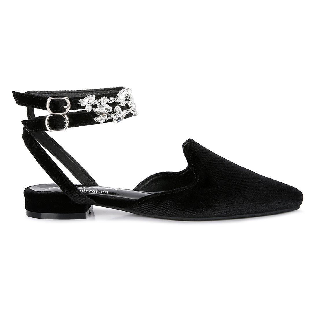 Black Velvet Luxe Jewelled Flat Mules