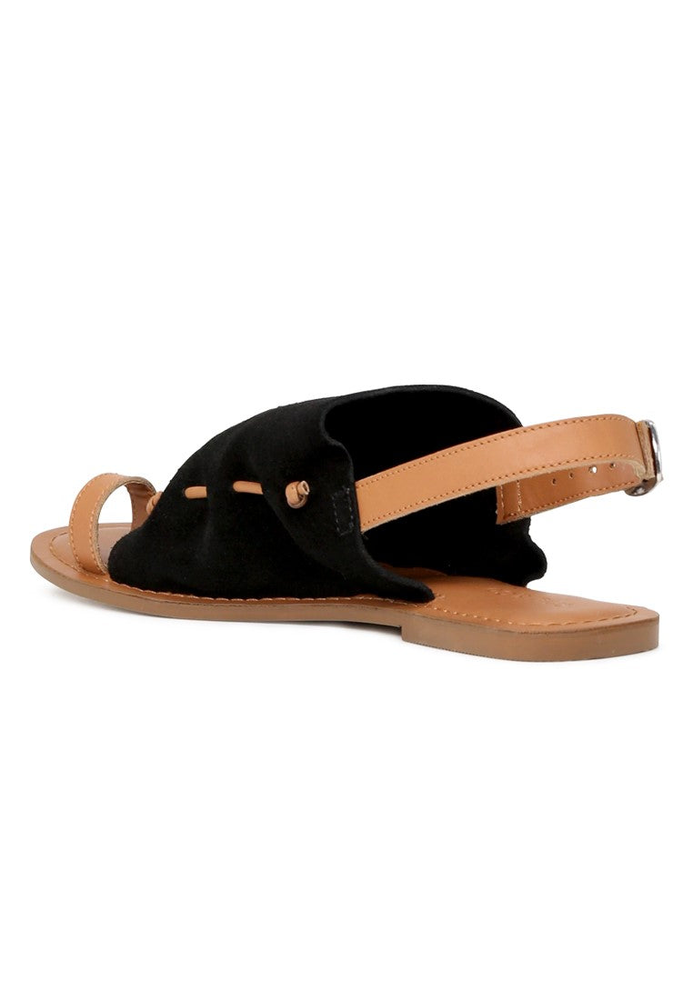 Black Suede Back Strap Fran Flat Sandal - Black