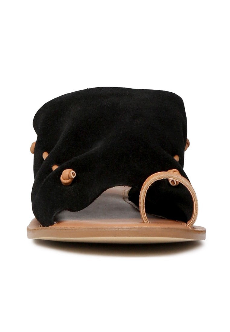 Black Suede Back Strap Fran Flat Sandal - Black