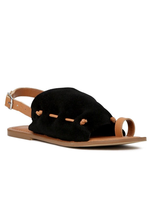 Black Suede Back Strap Fran Flat Sandal - Black
