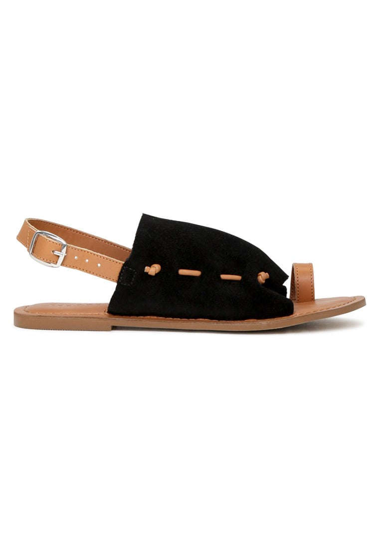 Black Suede Back Strap Fran Flat Sandal - Black