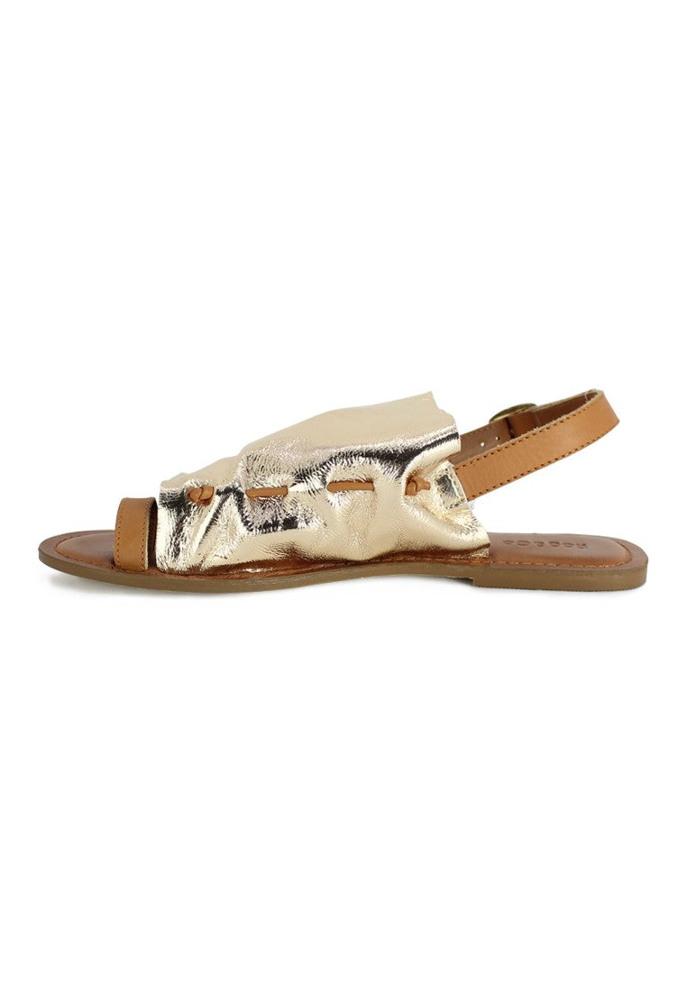 Metallic Golden Suede Leather Back Strap Fran Flat Sandal - Gold