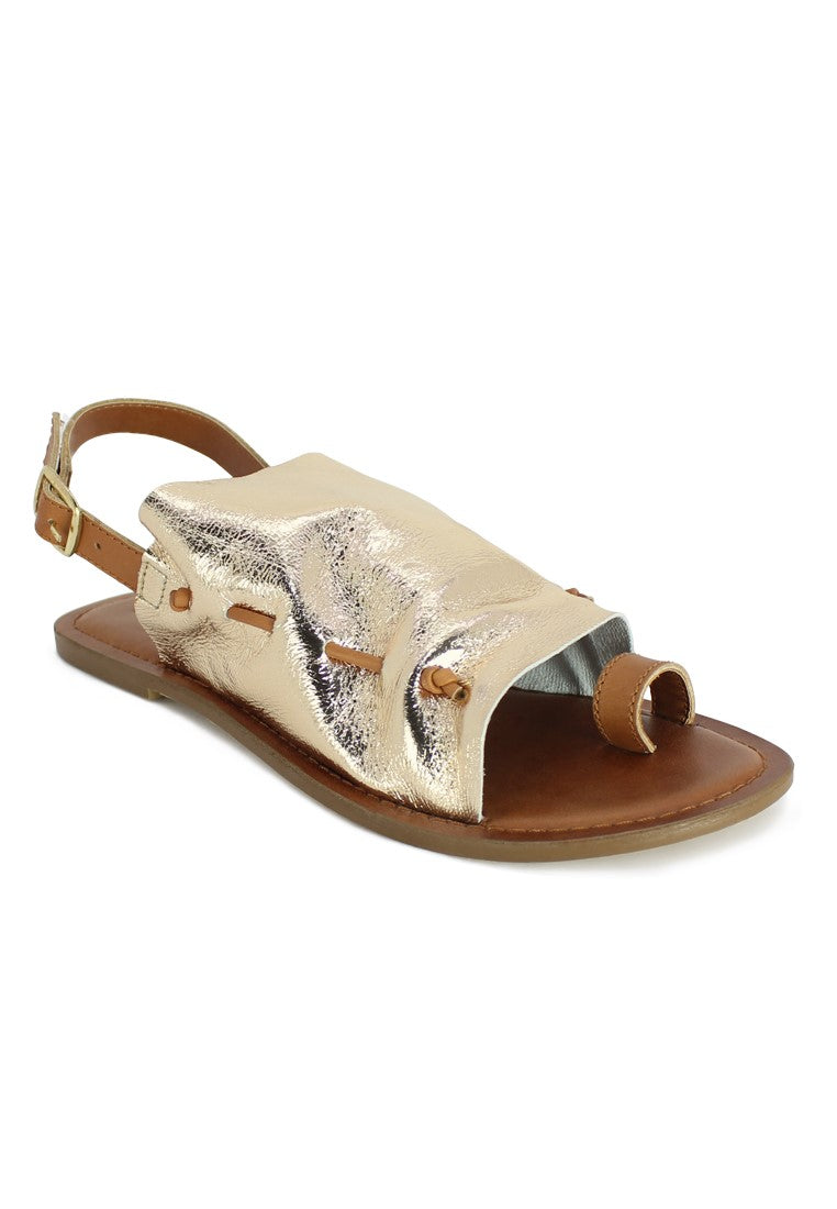 Metallic Golden Suede Leather Back Strap Fran Flat Sandal