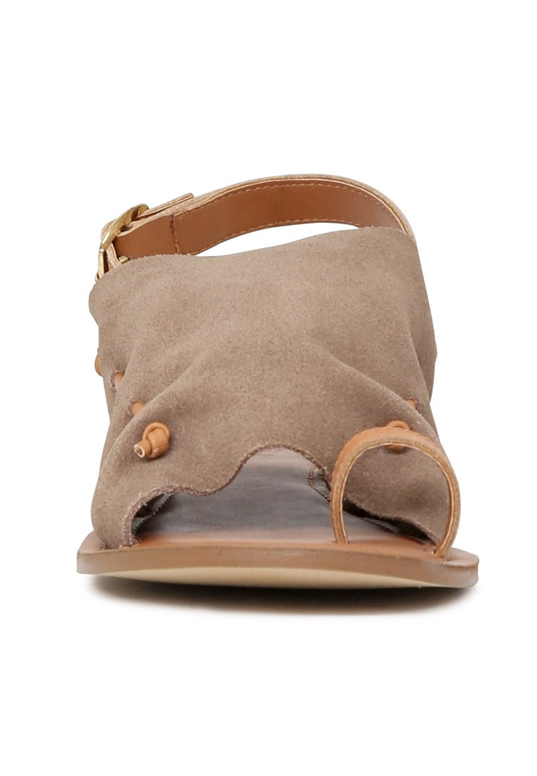Taupe Suede Leather Back Strap Fran Flat Sandal - Taupe