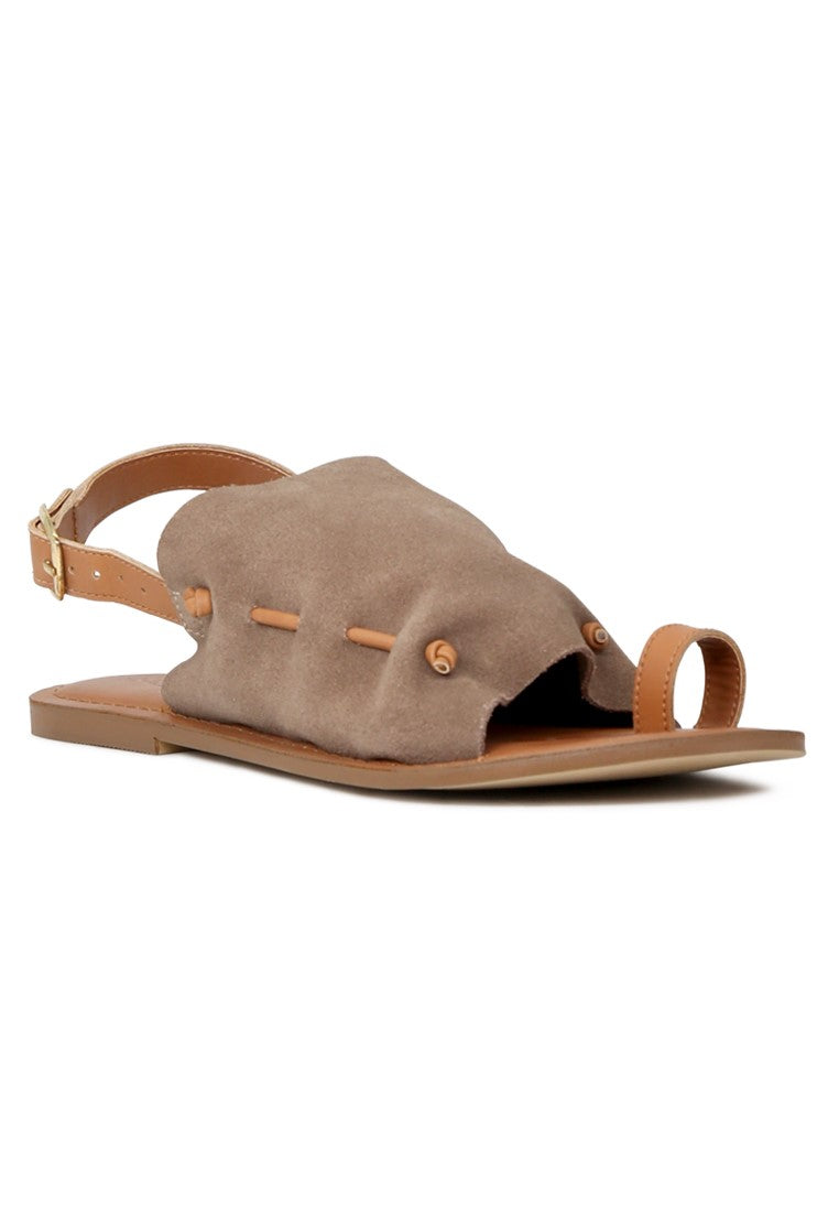 Taupe Suede Leather Back Strap Fran Flat Sandal