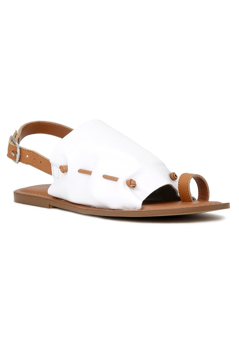 White Suede Leather Back Strap Fran Flat Sandal - White
