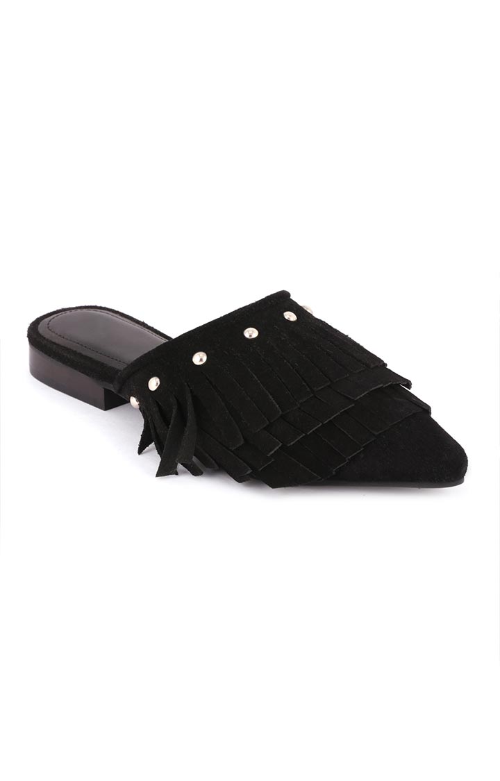 Black Synthetic Pointed Toe Marissa Flat Mules - Black
