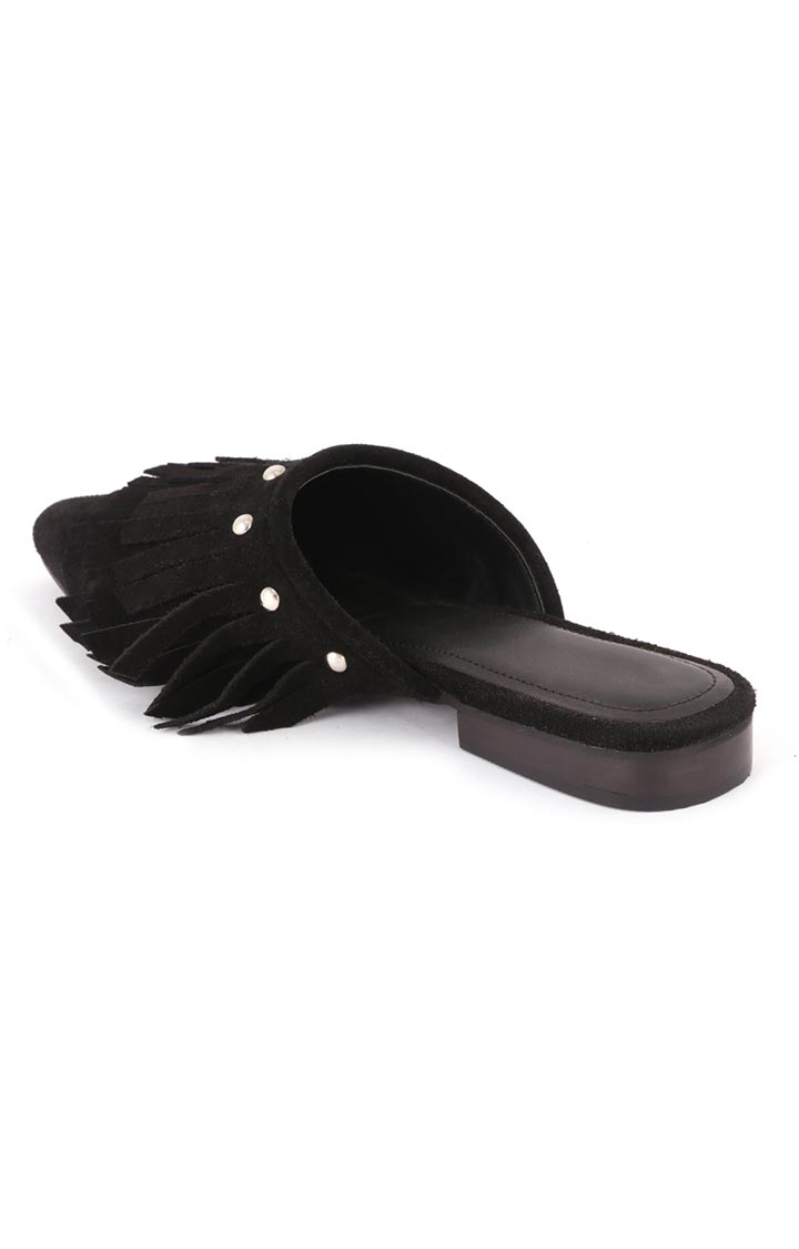 Black Synthetic Pointed Toe Marissa Flat Mules - Black