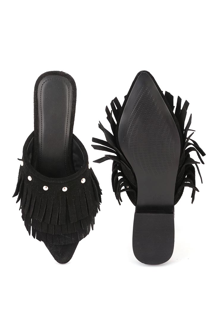 Black Synthetic Pointed Toe Marissa Flat Mules - Black