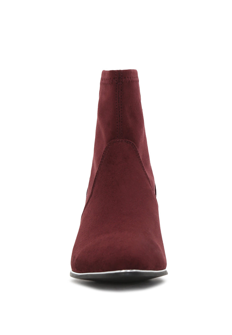 Wine Red Mid Heel Boots - Wine