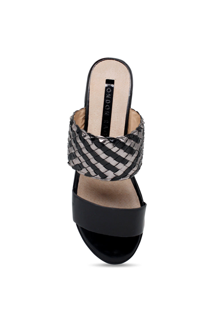 Black Mid Heel Sandals - Black