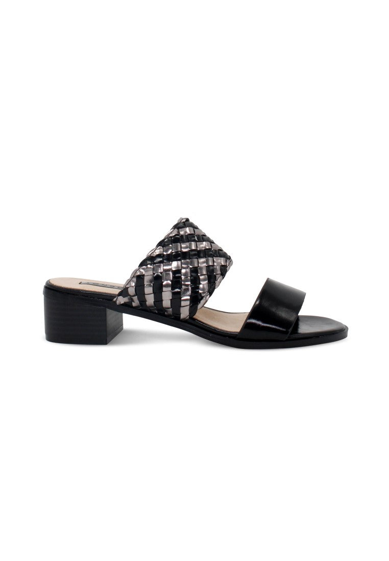 Black Mid Heel Sandals - Black