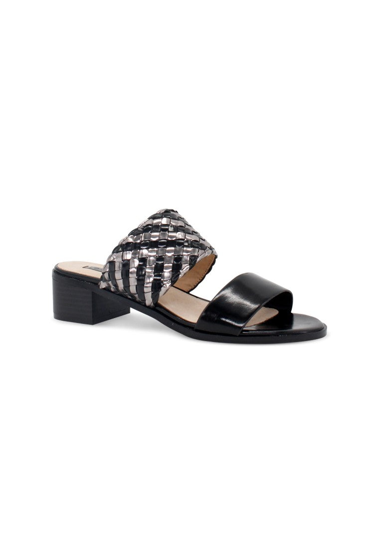 Black Mid Heel Sandals - Black