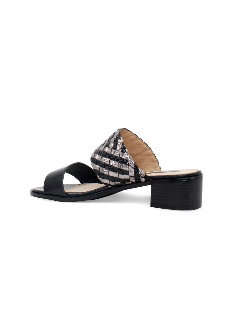 Black Mid Heel Sandals - Black