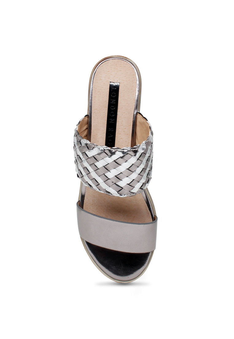 Pweter Mid Heel Sandals - Silver