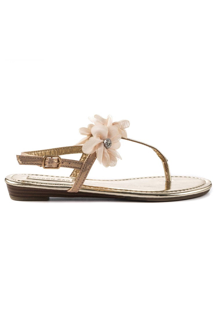 Gold Ankle Strap Flat Toe Slip Ons - Gold