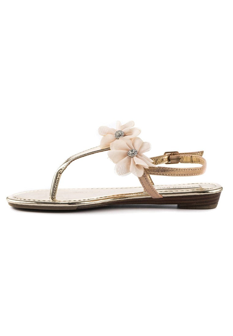 Gold Ankle Strap Flat Toe Slip Ons - Gold