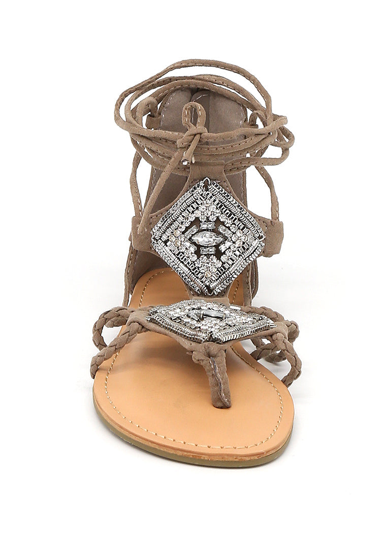 Dark Taupe Gladiators Flat Sandals - Brown