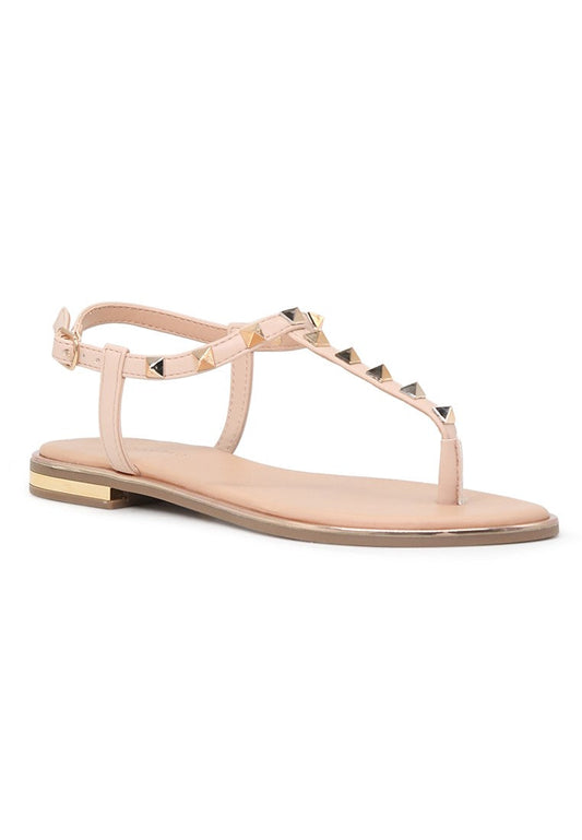 Nude Flat T-strap Thong Sandals - Beige