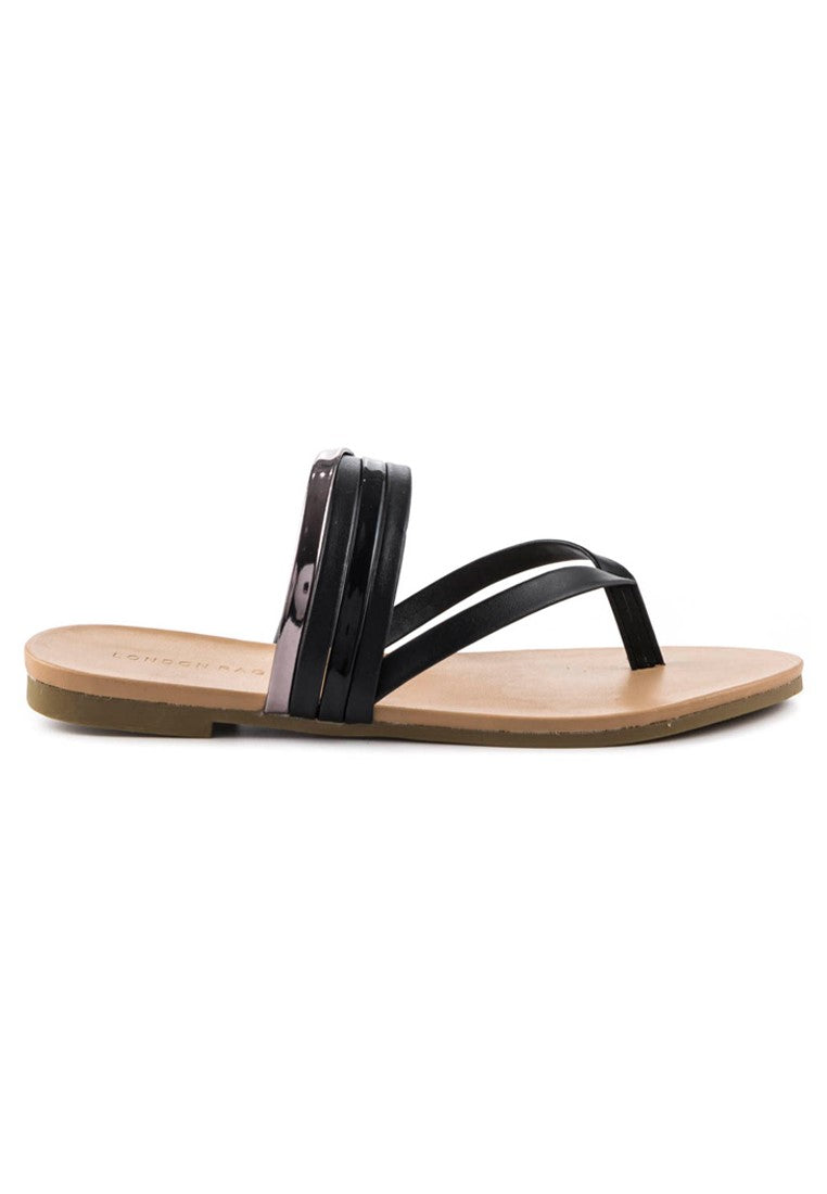 Black Strap Flat Thongs - Black