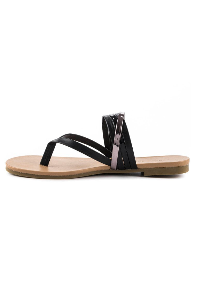 Black Strap Flat Thongs - Black