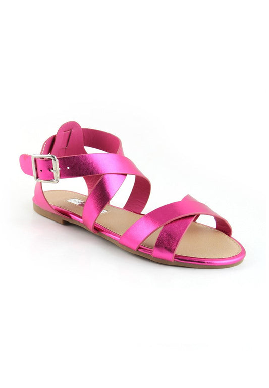 Fuchsia Flat Sandals - Pink