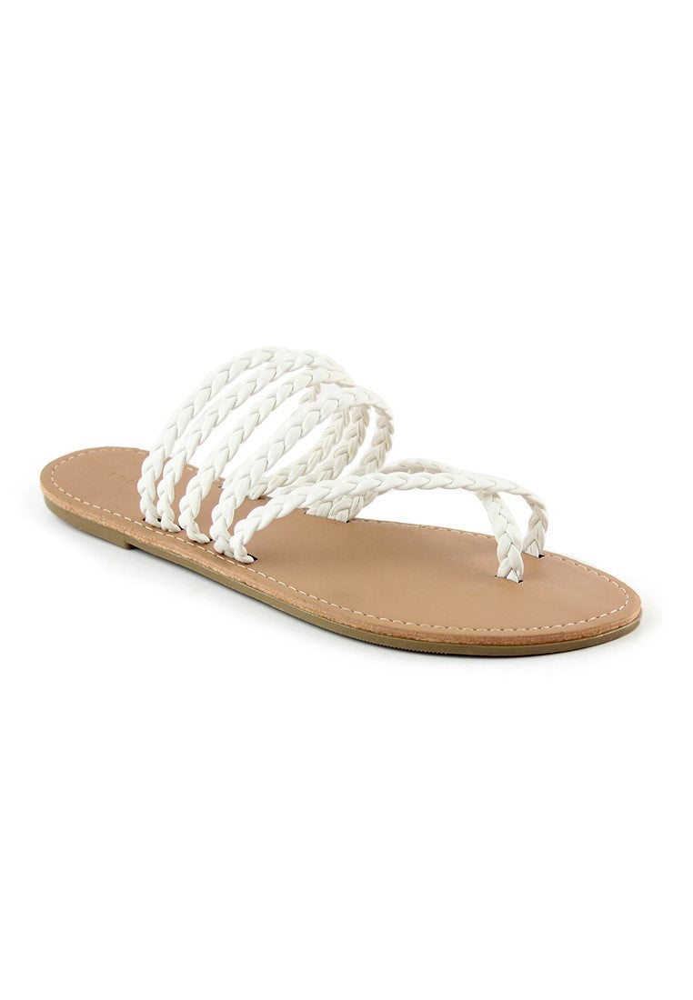 White Braided Strap Thong Flat - White