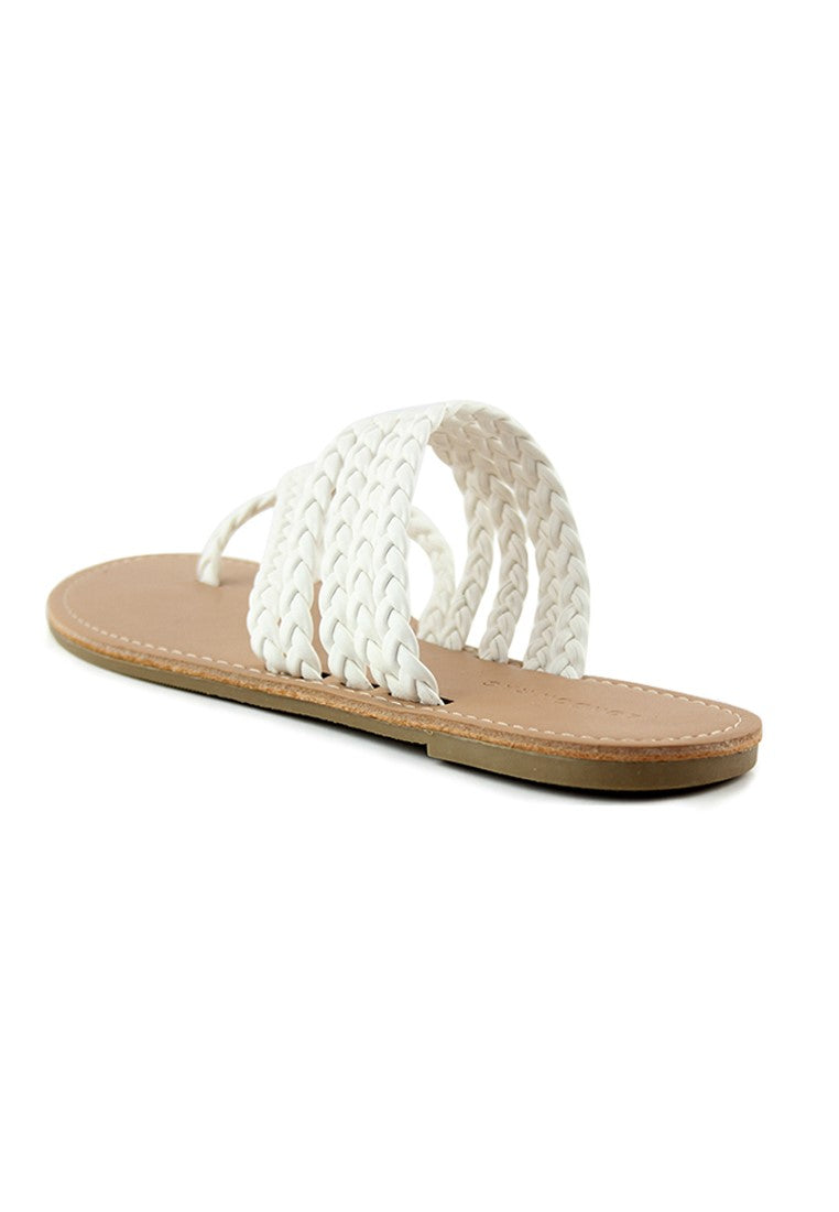 White Braided Strap Thong Flat - White