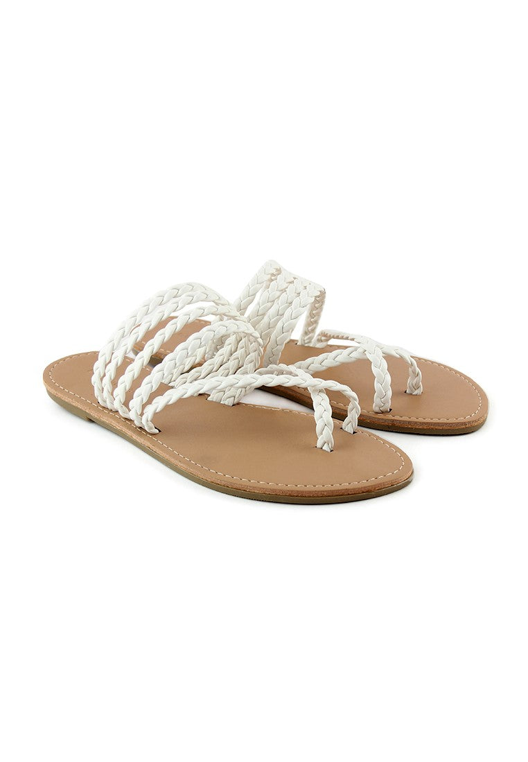 White Braided Strap Thong Flat - White