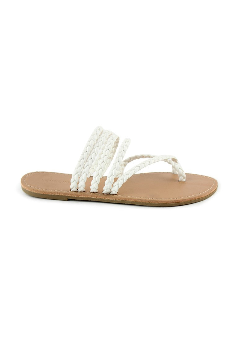 White Braided Strap Thong Flat - White