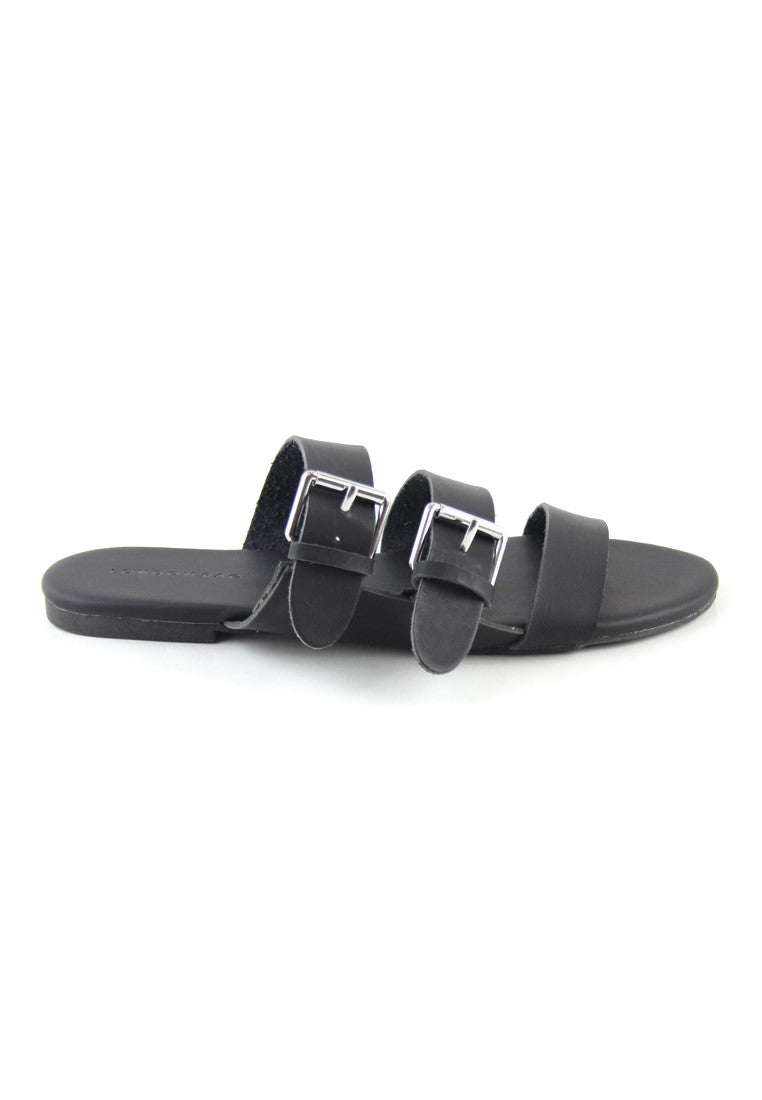 Black Strappy Flat Sandals - Black