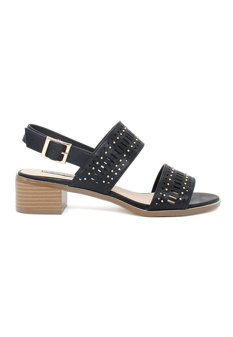 Black Ankle Strap Laser Cut Sandals - Black