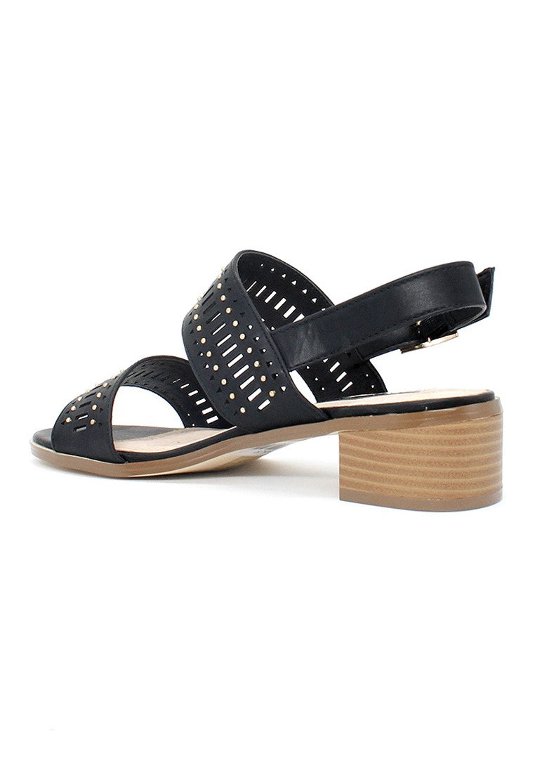 Black Ankle Strap Laser Cut Sandals - Black