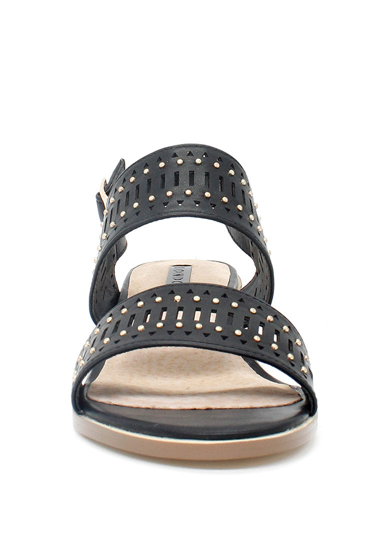 Black Ankle Strap Laser Cut Sandals - Black