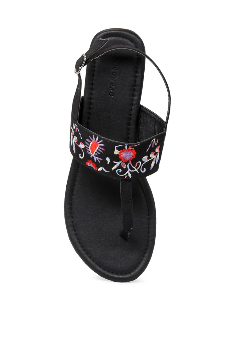Black Printed Flat Sandals - Black