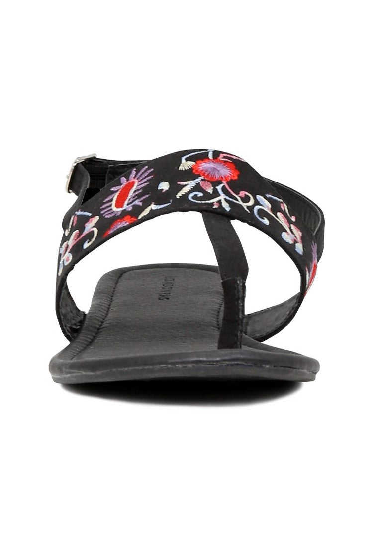 Black Printed Flat Sandals - Black