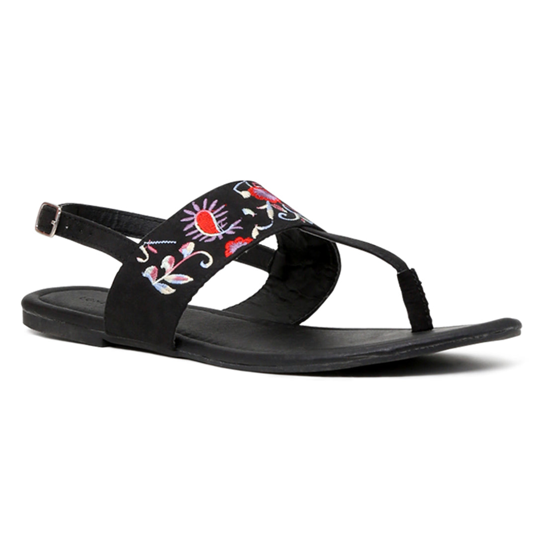 Black Printed Flat Sandals