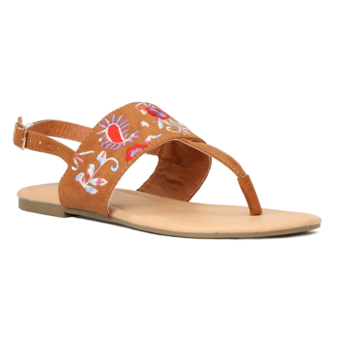 Tan Printed Flat Sandals - Tan