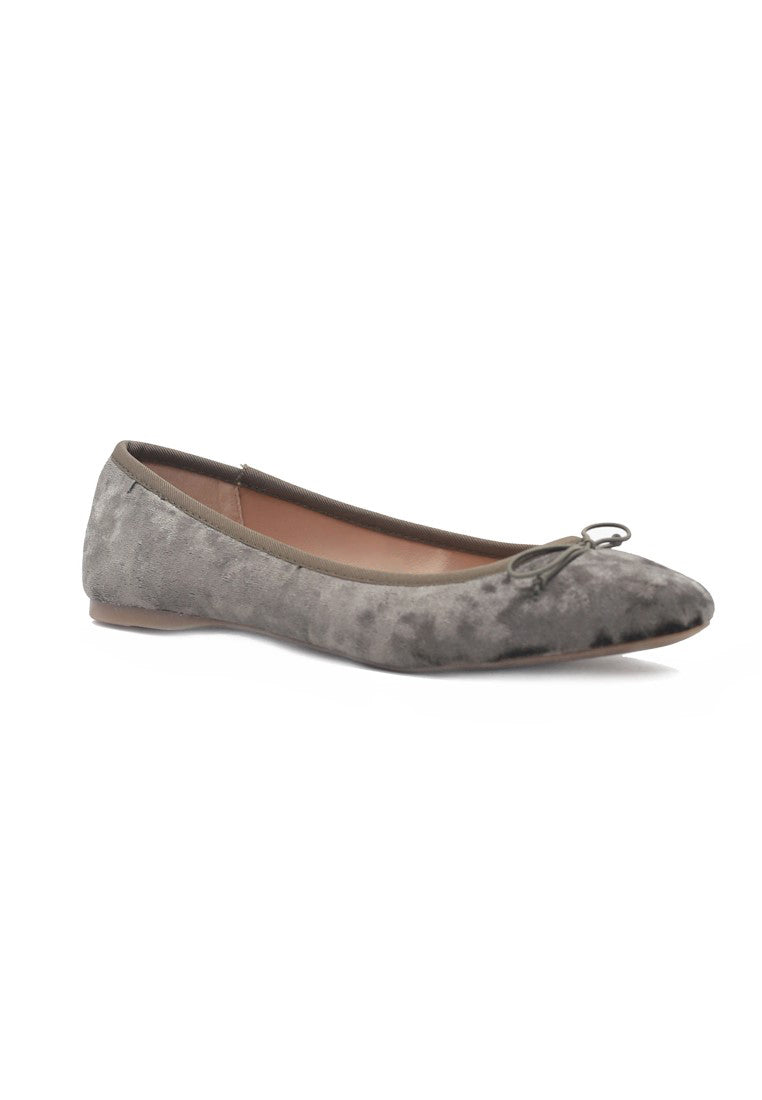 Khaki Velvet Flat Ballerinas - Brown