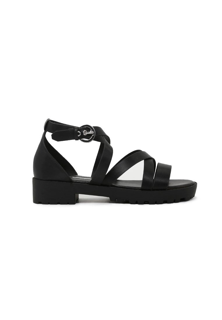 Black Mid Heel Sandals - Black