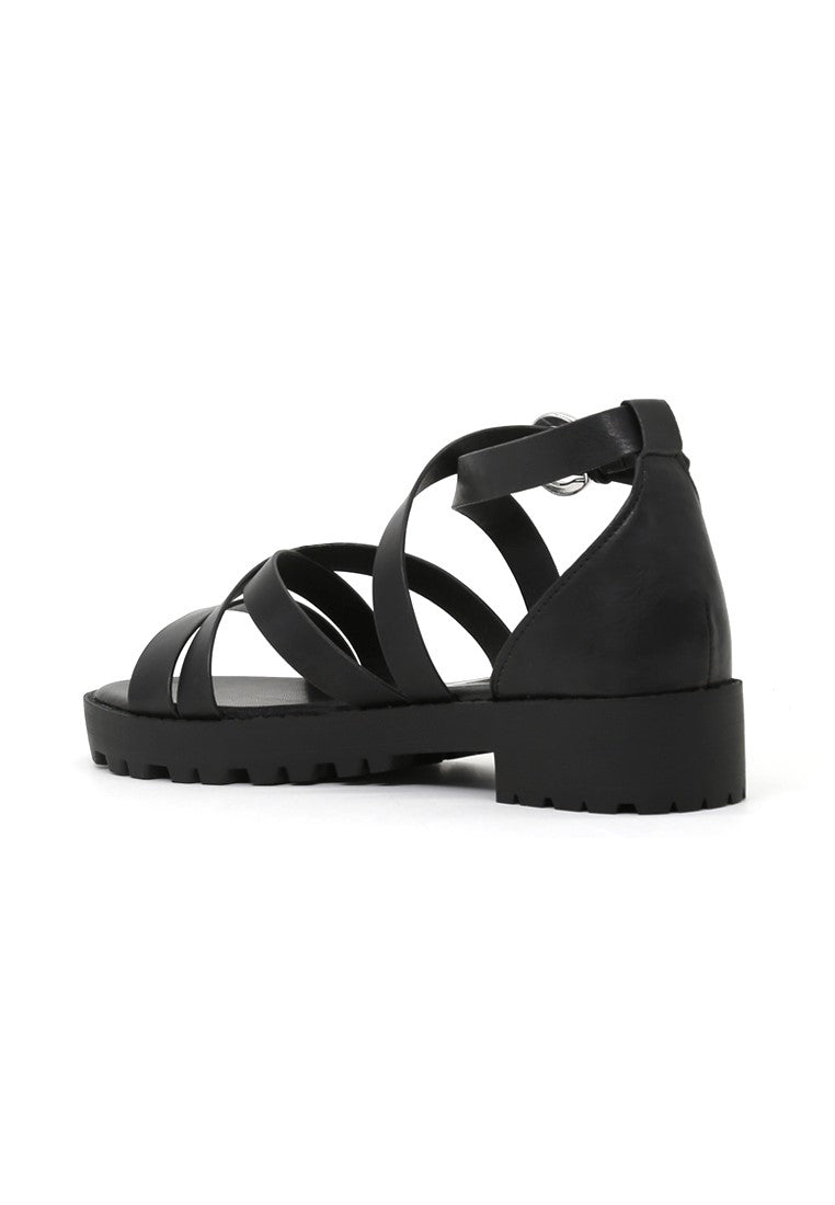 Black Mid Heel Sandals - Black