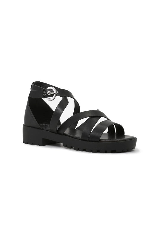 Black Mid Heel Sandals - Black