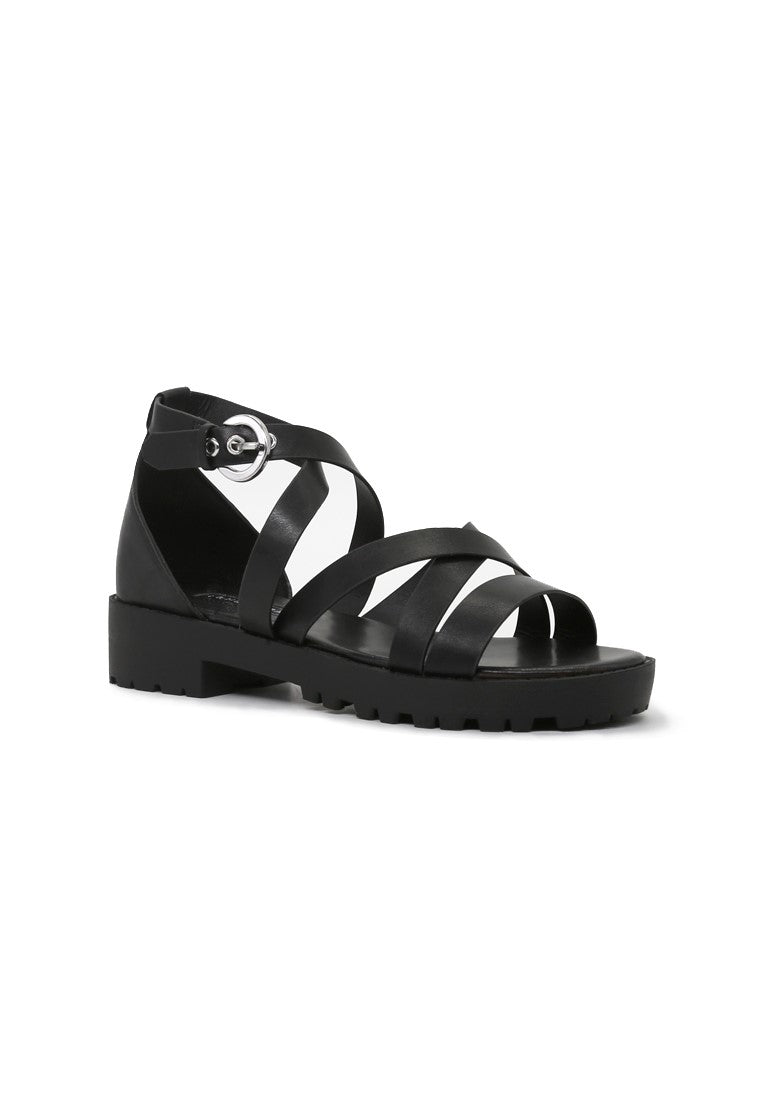 Black Mid Heel Sandals