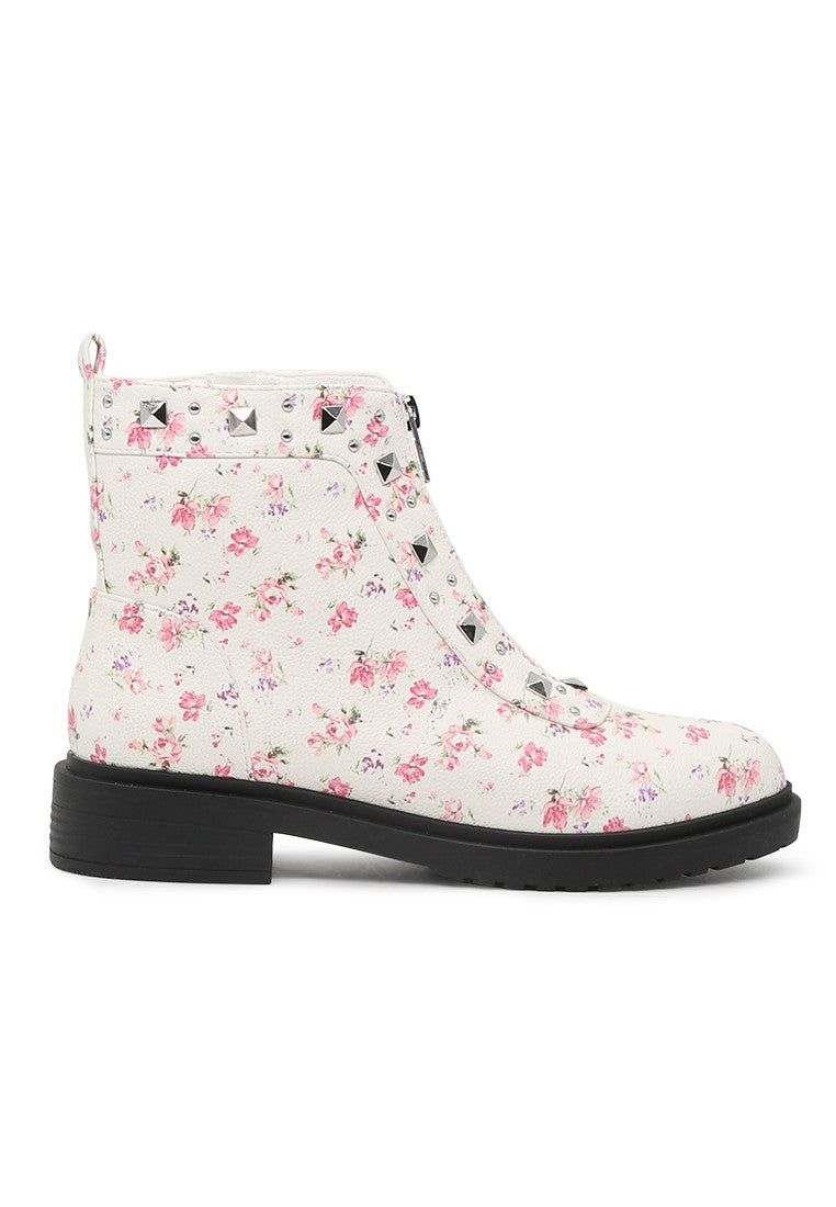 White Floral Boots - Multicolor