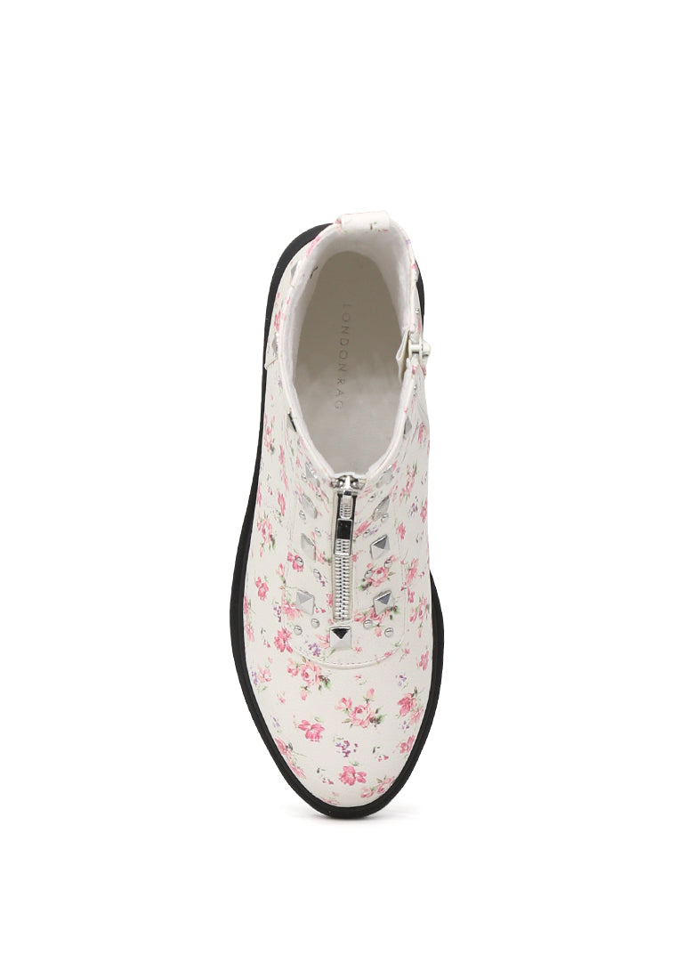 White Floral Boots - Multicolor