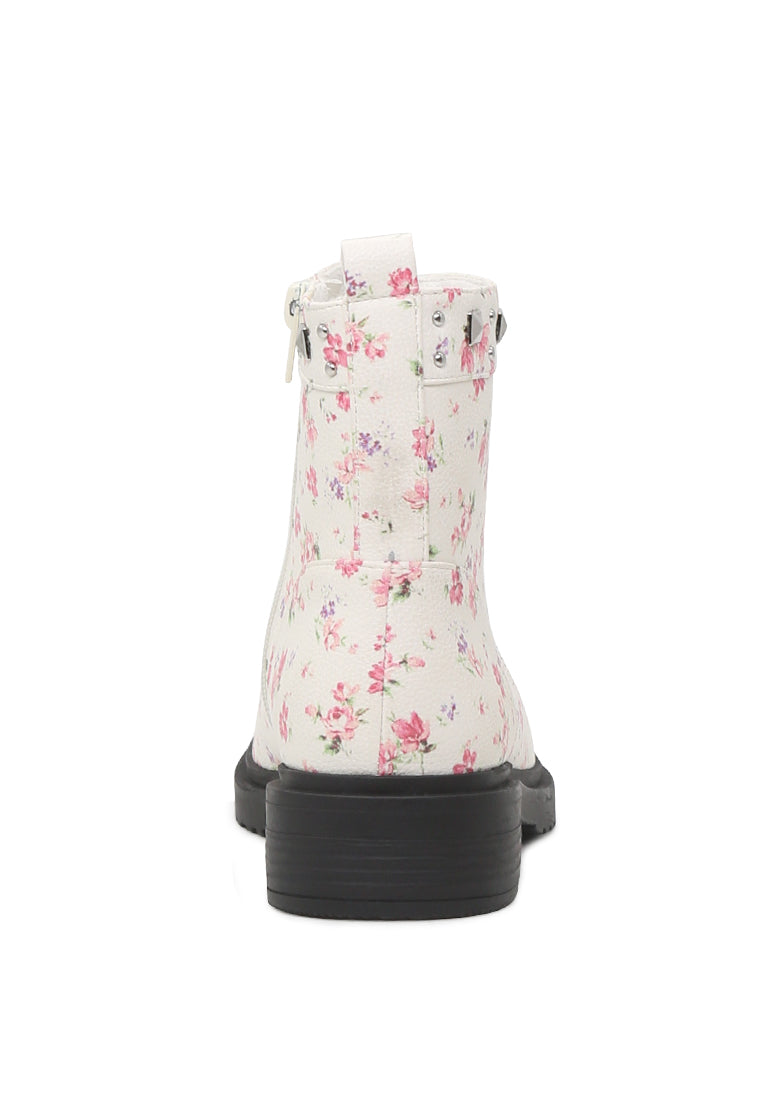 White Floral Boots - Multicolor