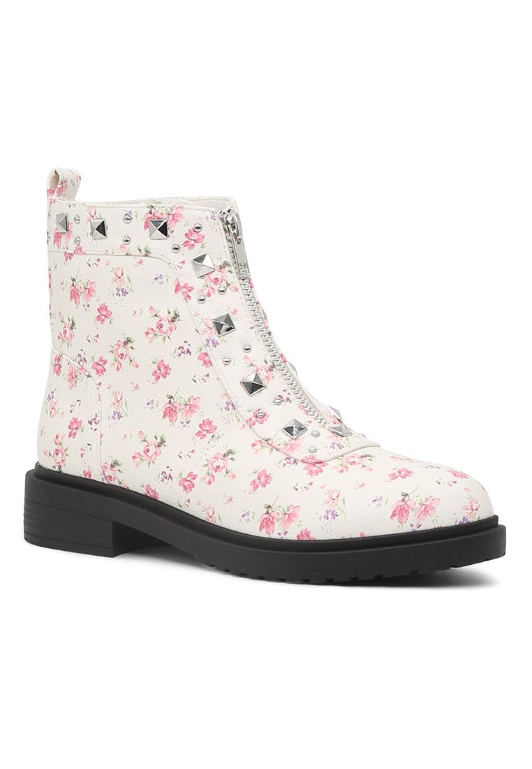 White Floral Boots