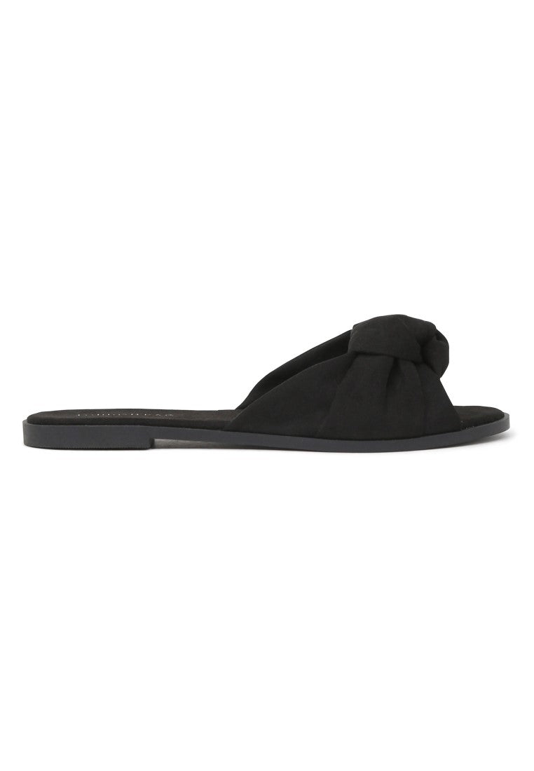 Black Satin Knotted Sandal - Black