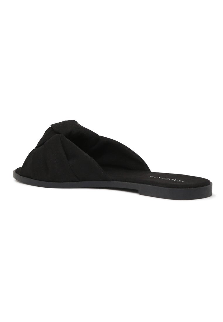 Black Satin Knotted Sandal - Black
